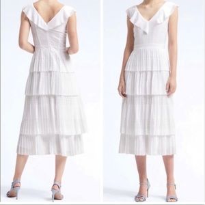 Banana Republic NWT white tiered pleated midi dress, petite